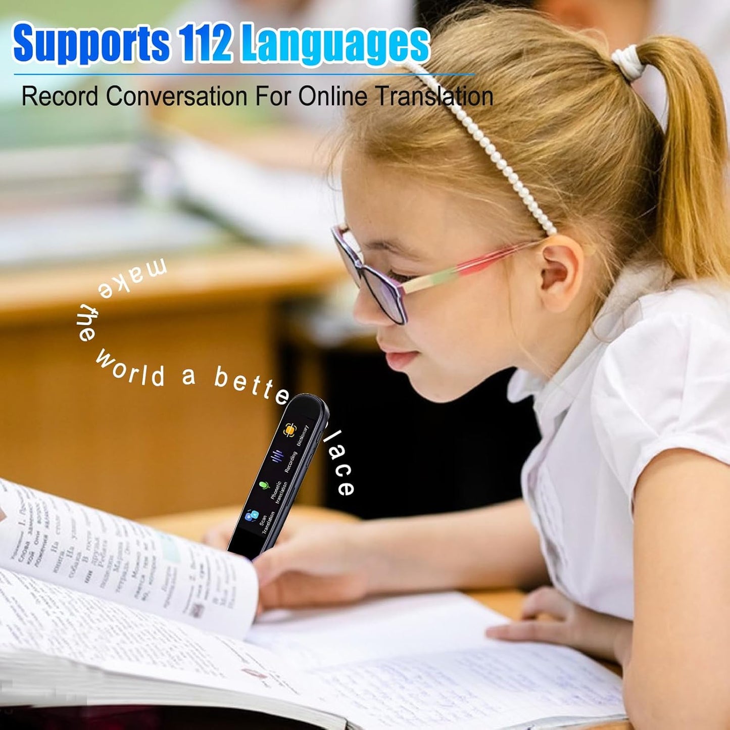 Translation Scanning Pen, OCR Digital Reading Pen with 112 Language, Pen Scanner Reader, Scan Reader Pen, Wireless Translation Pen Scanner for Students Adults Traveler Business (Black)