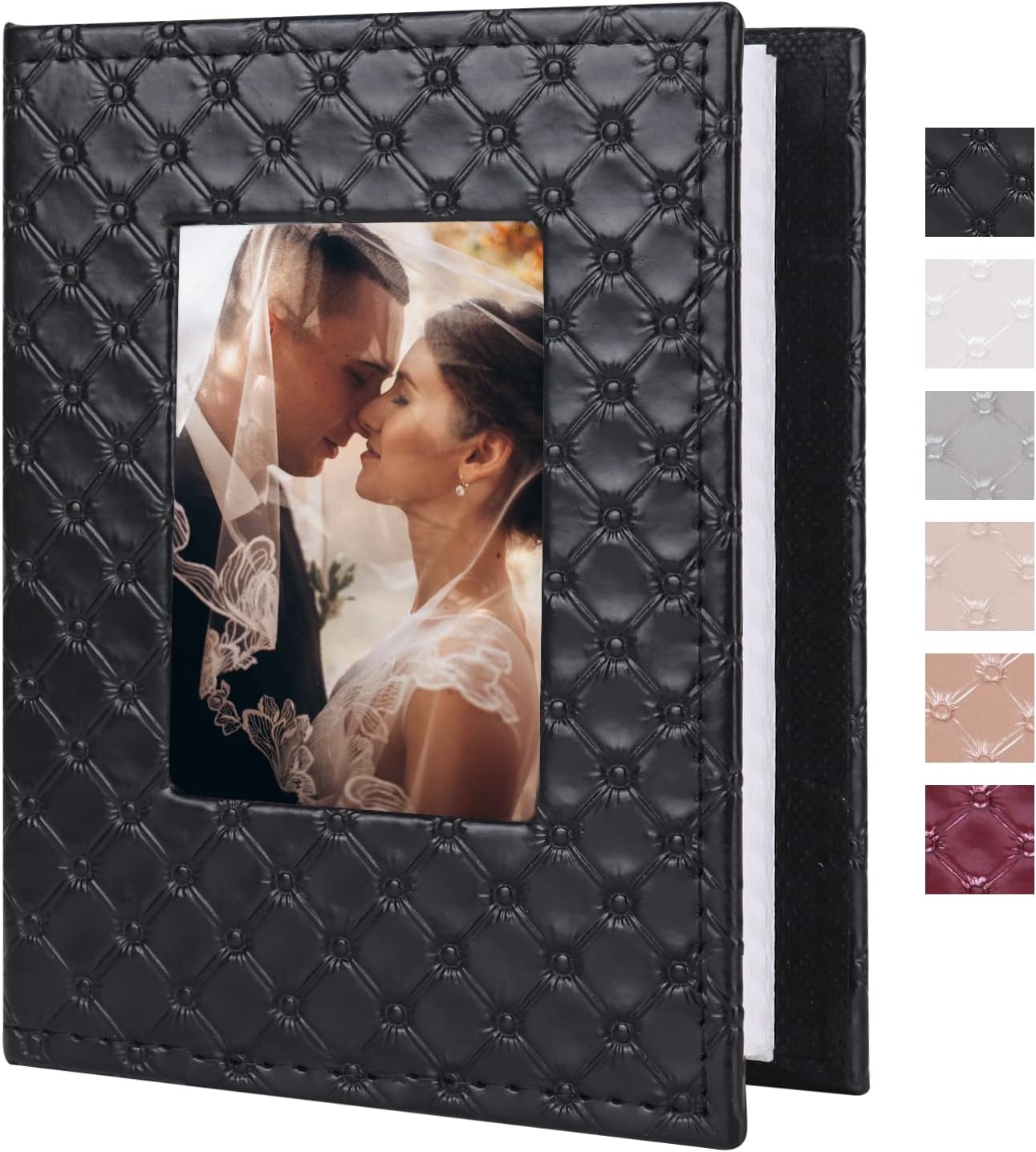 RECUTMS Photo Album 4x6 100 Pockets Photos, Button Grain PU Leather Photo Books Small Picture Album for Baby Family Wedding Christmas Photo Albums Holds 100 Vertical Photos （Black）