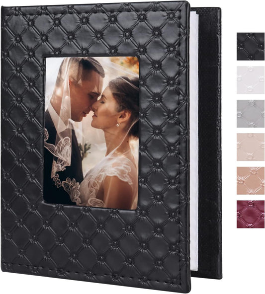 RECUTMS Photo Album 4x6 100 Pockets Photos, Button Grain PU Leather Photo Books Small Picture Album for Baby Family Wedding Christmas Photo Albums Holds 100 Vertical Photos （Black）