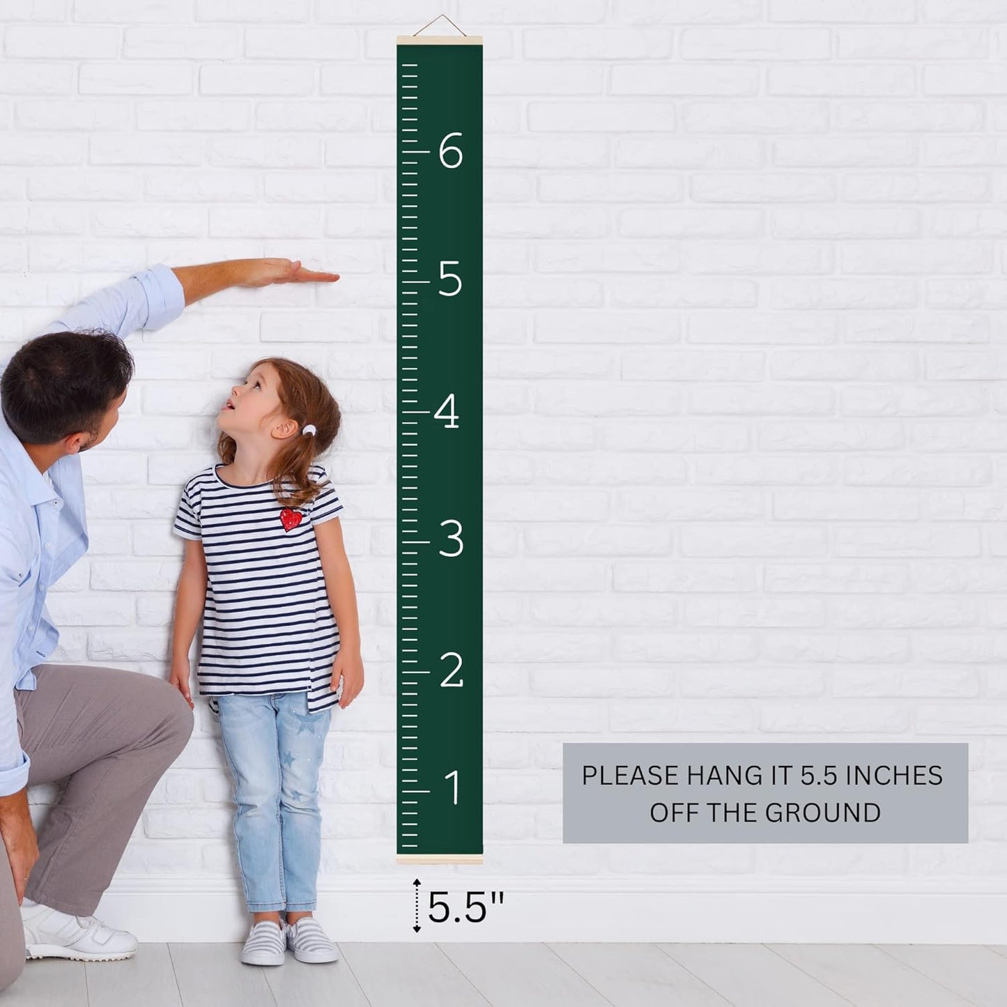 Morxy Canvas Growth Chart for Kids - Unisex Kids Room Wall Decor - Measuring Height Chart- Wall Tape with Height Chart for Kids (Canvas, Plain Dark Green)