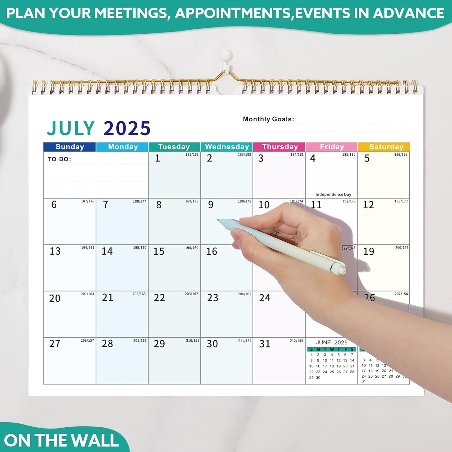 Wall Calendar 2025-2026, 18 Month Large Desk Calendar from July 2025 to December 2026 14.5" x 11.8" Monthly Calendar with Twin-Wire Binding for Home Office Planning Organisers, Colorful Blocks