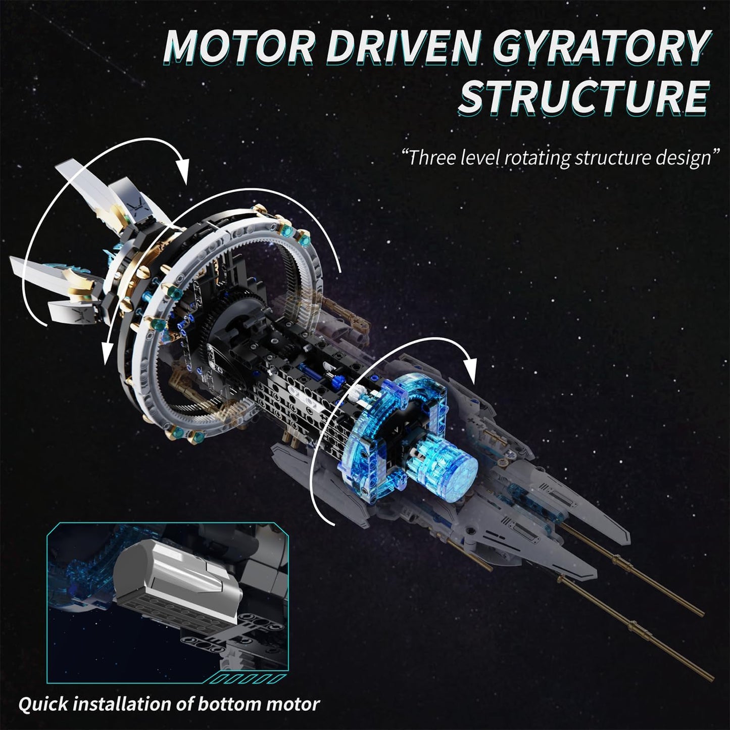 Space Station Building Set - 1583 Pieces with 8 Blue LED Lights & Motorized Parts, Creative Gift for Adults & Teens, Model Space Lovers Collection,85cm Display with Stand