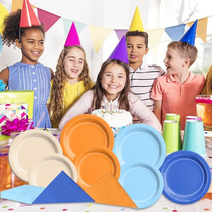 CMUSKO Blue and Orange Party Decorations - 60pcs Orange Light Blue Dog Theme Plates & Napkins Kit for Boy Baby Shower,Birthday