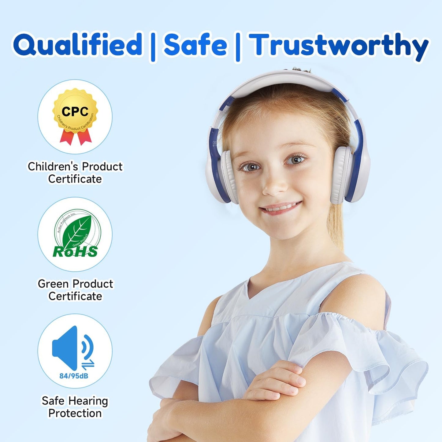 EarFun K2 Kids Bluetooth Headphones, Kids Headphones with Volume Limited, 40H Playtime, Built-in Mic, Stereo Sound, Foldable Over-Ear Headphone for School/Travel/iPad/Tablet, White