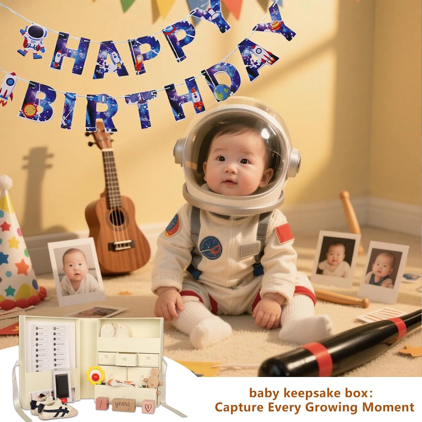 Memory Box for Kids,Baby Keepsake Box, Large Memory Box with Lids 8 Additional Items Neutral Minimalist Newborn Keepsake Box for Baby Girl & Boy,Gift for Baby Shower, Expecting Moms（Light Yellow）