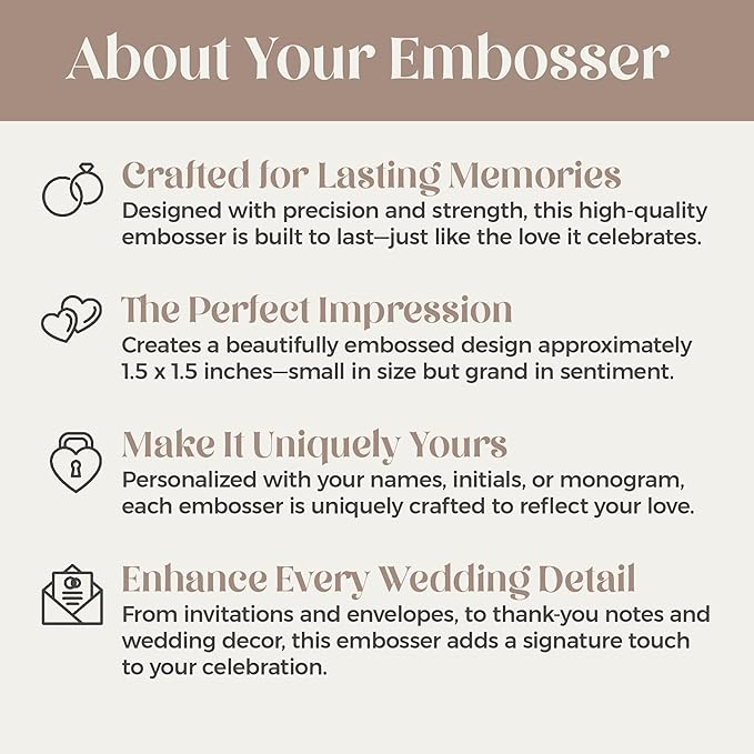 Personalized Wedding Embosser | Custom Made with Initials or Monograms for Couples | Elegant Designs for Stationery, Invitations, Napkins, and More (Design 8)