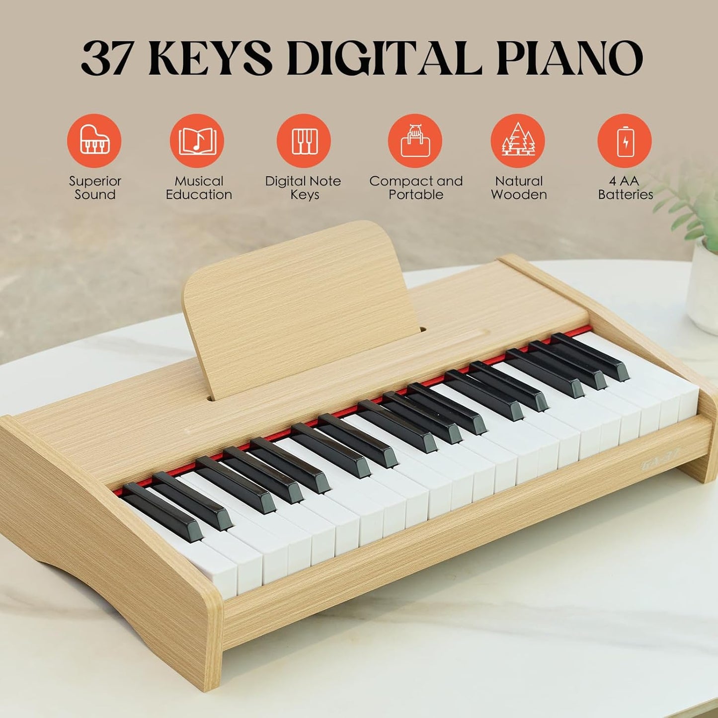 Kids Piano Keyboard, 37 Keys Digital Piano for Children, Toddler Music Educational Instrument Toy Wood Piano for 3+ Girls and Boys