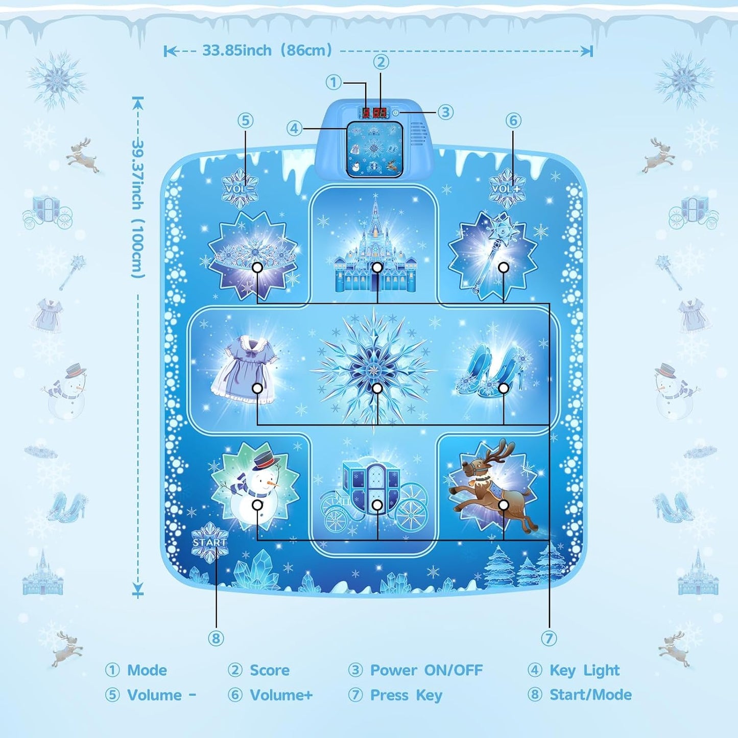 GirlsHome Dance Mat - Frozen Toys for Girls Electronic Dance Pad with 5 Game Modes, Built-in Music, Touch Sensitive Light Up LED Kids Musical Mat, Christmas & Birthday Gift for Girls 3-12