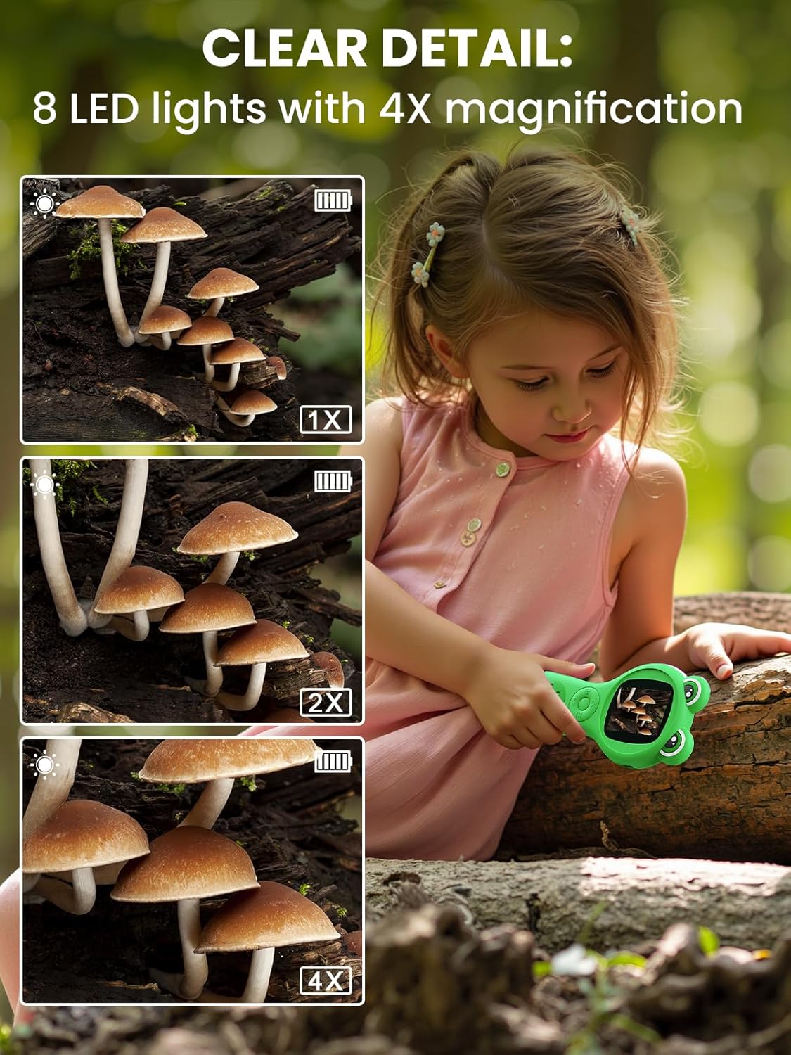 Microscope for Kids, 2 Inch Digital Microscope with 500X Magnifying Glass, 4× Zoom Handheld Camera Mini Pocket Magnification, Educational Science Toys for Ages 3+, Green