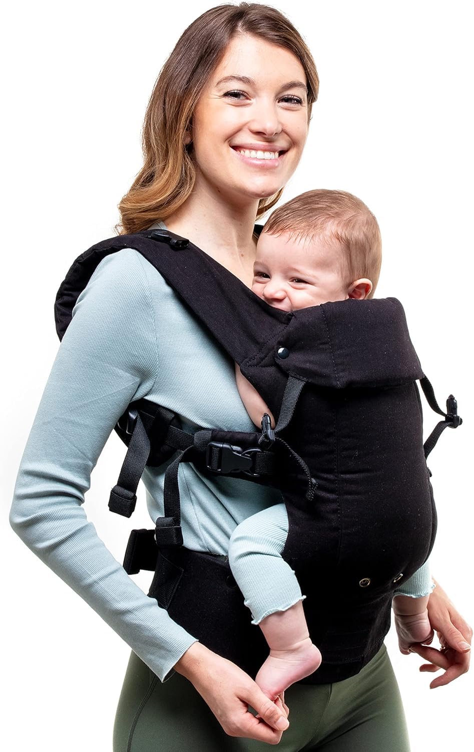 Beco Gemini Baby Carrier from Newborn to Toddler - Certified Ergonomic Newborn Baby Carrier for Infants and Children of 7-35 lbs - M Shape, Adjustable Seat, 100% Organic Cotton (Metro Black)