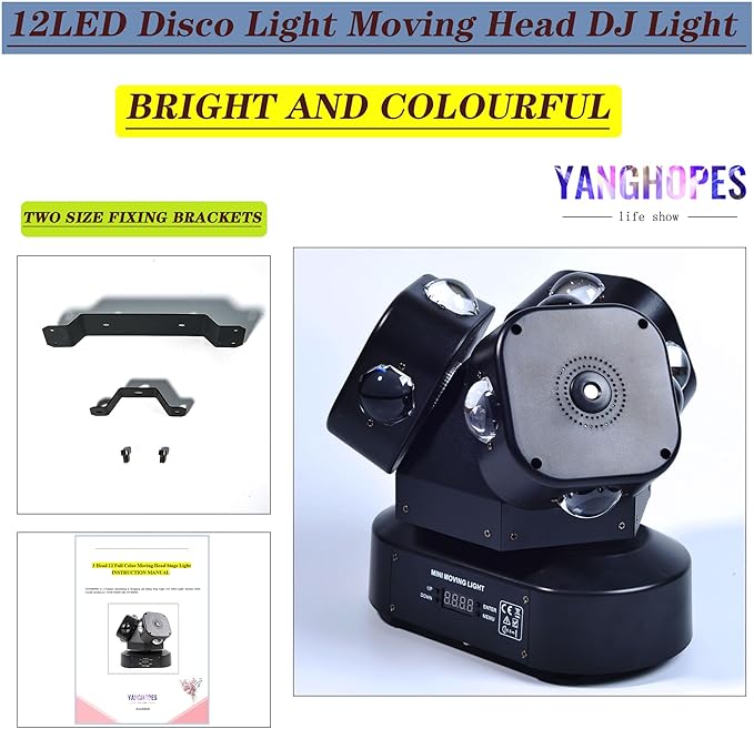 Moving Head DJ Light DMX 512 Strobe Lighting LED with Sound Activated Party RGBW Beam Lights Stage Lighting for Events DJ KTV Disco Wedding Concert Festival (12LED Stage Light w/Special Lights)