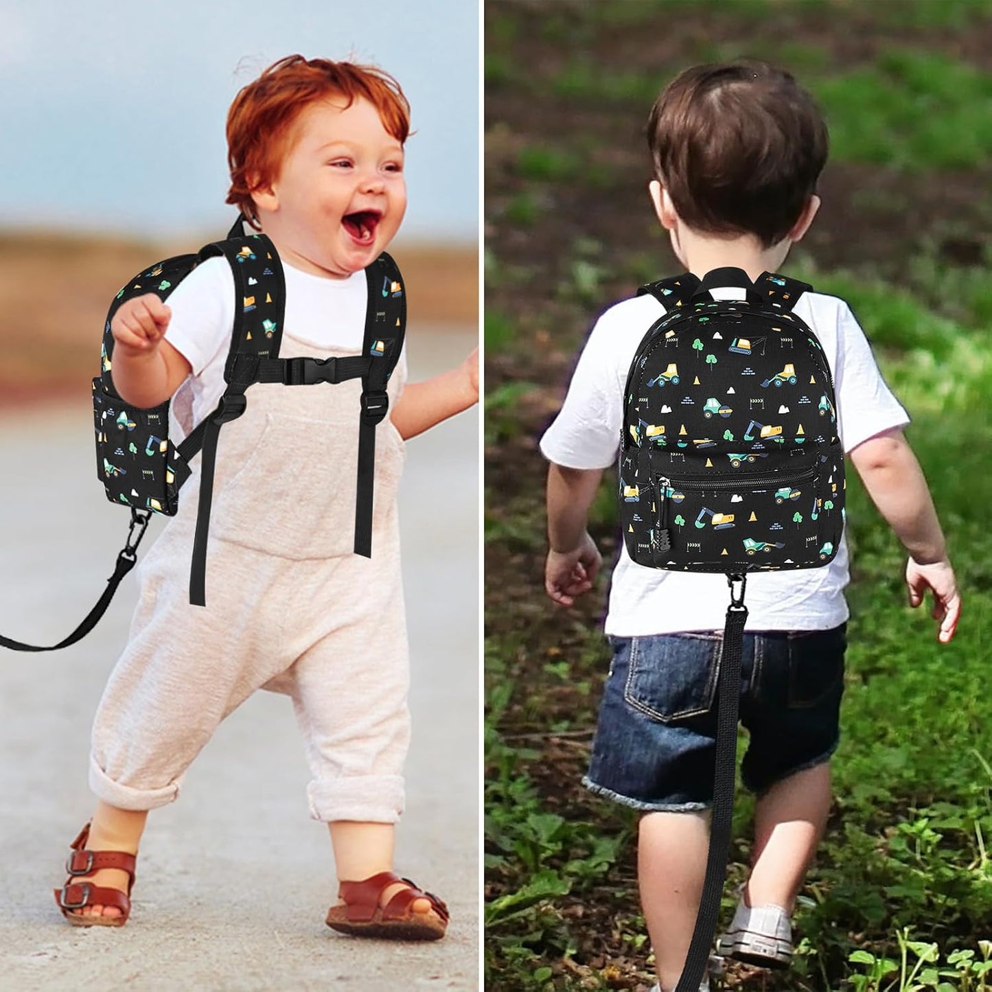 Accmor Toddler Backpack Leash, Mini Child Backpack with Anti Lost Wrist Link, Cute Kids Backpack Walking Harness for Outdoor Travel, Adorable Excavator Backpack Tether for Baby Boys Girls Ages 1-3