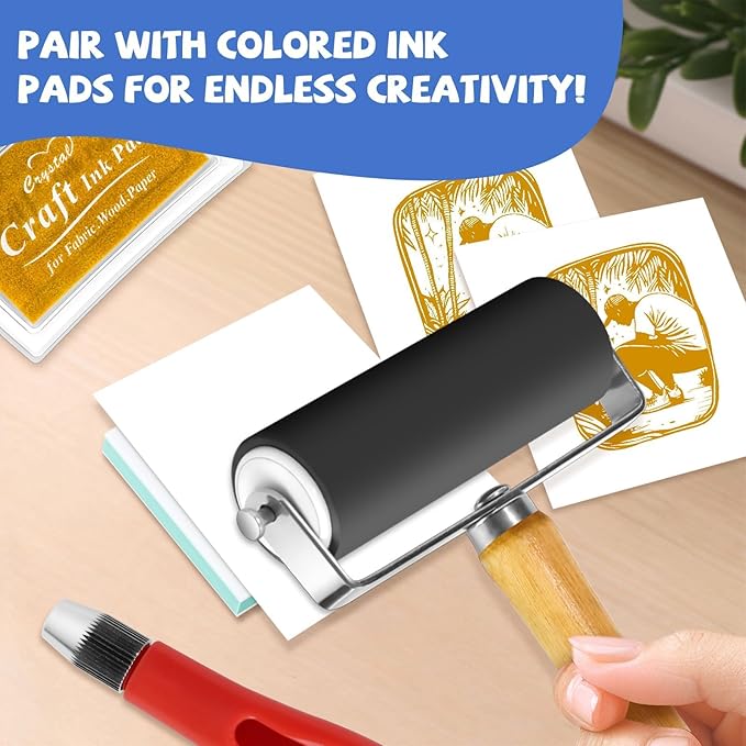 6pcs 2"x2" Rubber Carving Blocks, Linoleum Block Stamp Making Kit for Beginners - DIY Stamp Making, Printmaking Crafts (White & Green)