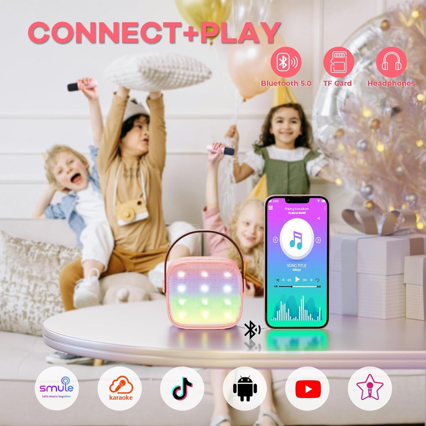 YLL Mini Karaoke Machine for Kids Adults, Portable Bluetooth Speaker with 2 Wireless Microphones, TOP Birthday Gifts Toys for Girls Ages 3, 4, 5, 6, 7, 8, 9,10,11,12+ Years Old Toddler (Lightpink)