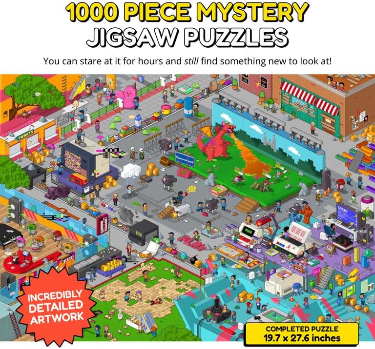 Jigsaw Puzzles 1000 Pieces - Magic Mystery Story Secret Ending Puzzle - Perfect Game Night for Adults & Kids - Pixel Art Gamer Movie TV Show Superhero Theme (Glitch)
