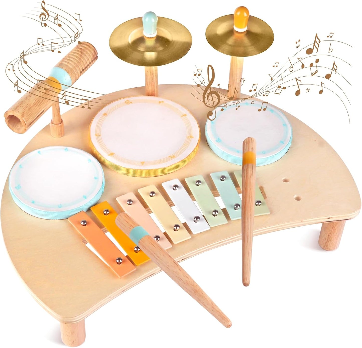 Toddlers Drum Set Toys for 1 Year Old Boy Girls,Baby Drum with Xylophone for Toddlers 1-3,Musical Instruments, Kids Wooden Montessori Toys (Wood)