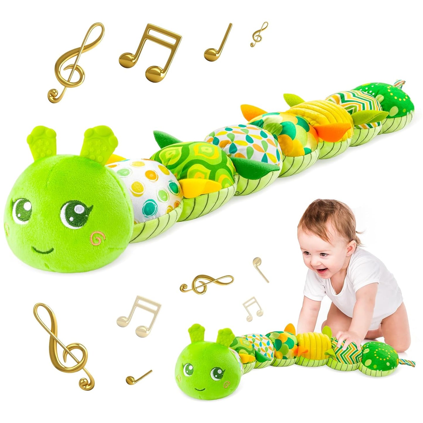 Sumobaby Infant Baby Musical Multi-Sensory Caterpillar, Stuffed Animal Activity Soft Toys, for Tummy Time Newborn 0-3-6-12 Months Boy and Girls,Green