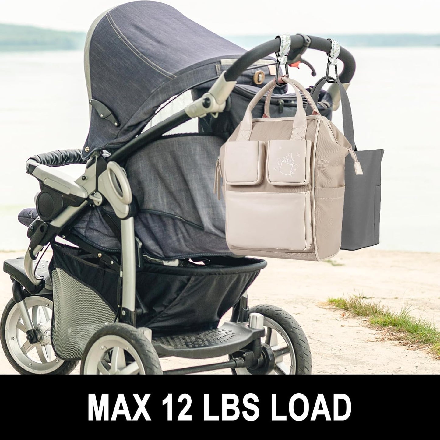 Baby Stroller Hooks for Hanging Bags, Universal Stroller Clips Accessories, Mommy Hook for Diaper Bag, Shopping Cart, Purse, Backpack - 2 Pack, Eucalyptus