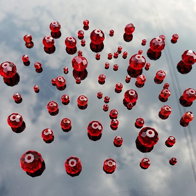 2-10mm Briolette Rondelle 810pcs Red Crystal Glass Beads Faceted Shape Crystal Spacer Beads for Bracelet Necklace Decorative Hand Jewelry Making (2/4/6/8/10mm Red)