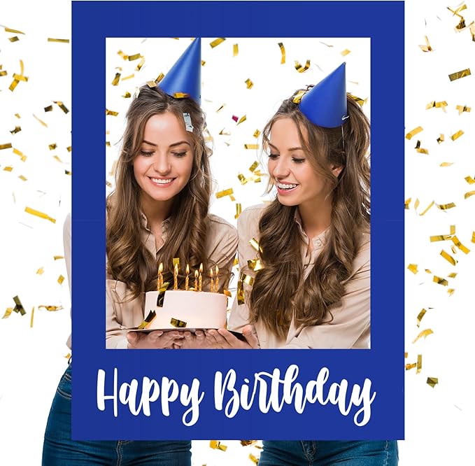 32 x 24 Inch Large Photo Booth Props Picture Frame Happy Birthday Party Frame DIY Cutouts Photo Booth Props Selfie for Party Supplies Favors(Blue White,Happy Birthday)