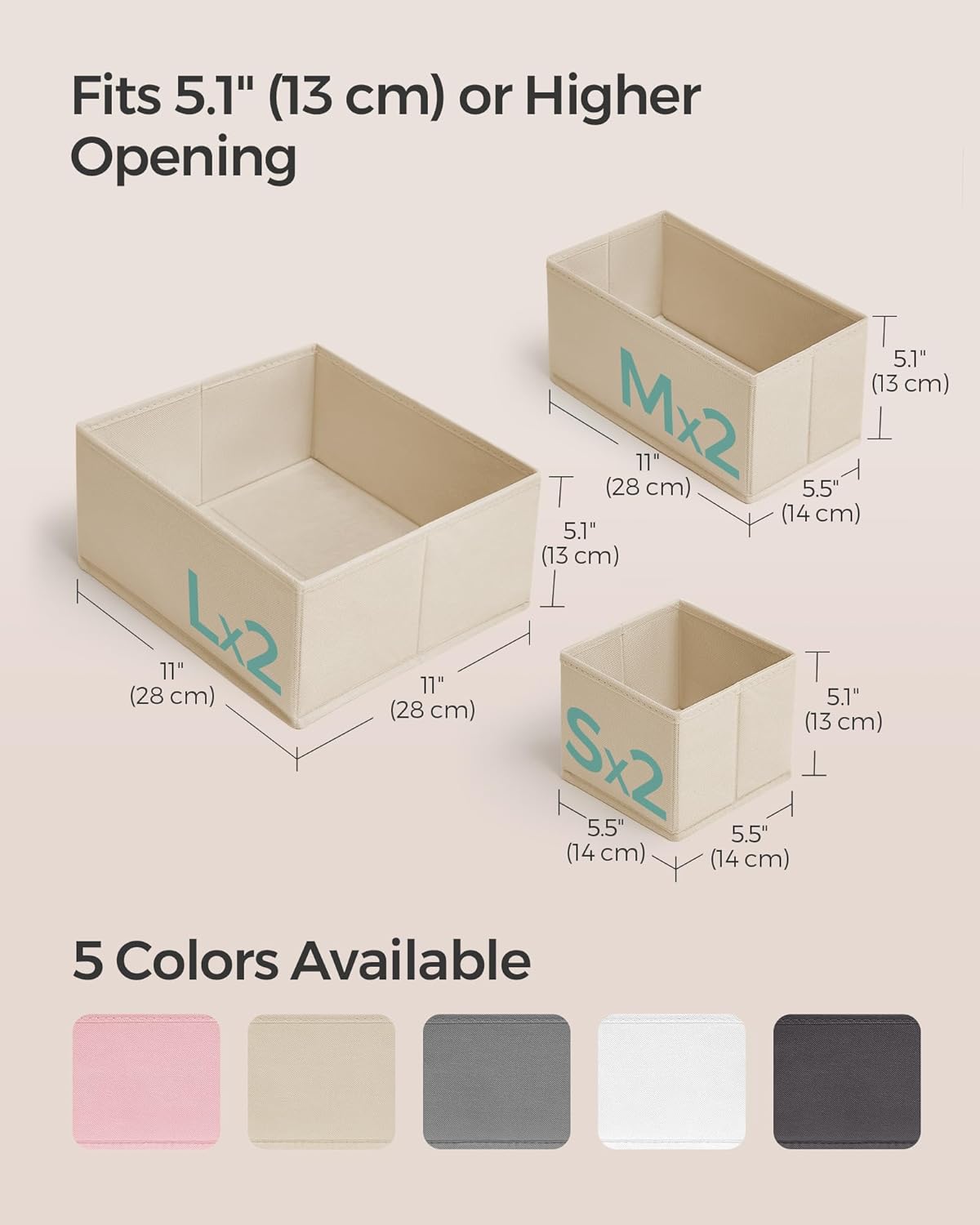 SONGMICS Drawer Organizer, Dresser Drawer Organizers, Set of 6, Foldable Fabric Storage Bins for Socks, Underwear, Bras, Ties, Scarves, Surmmer Sand URDZ006Y01