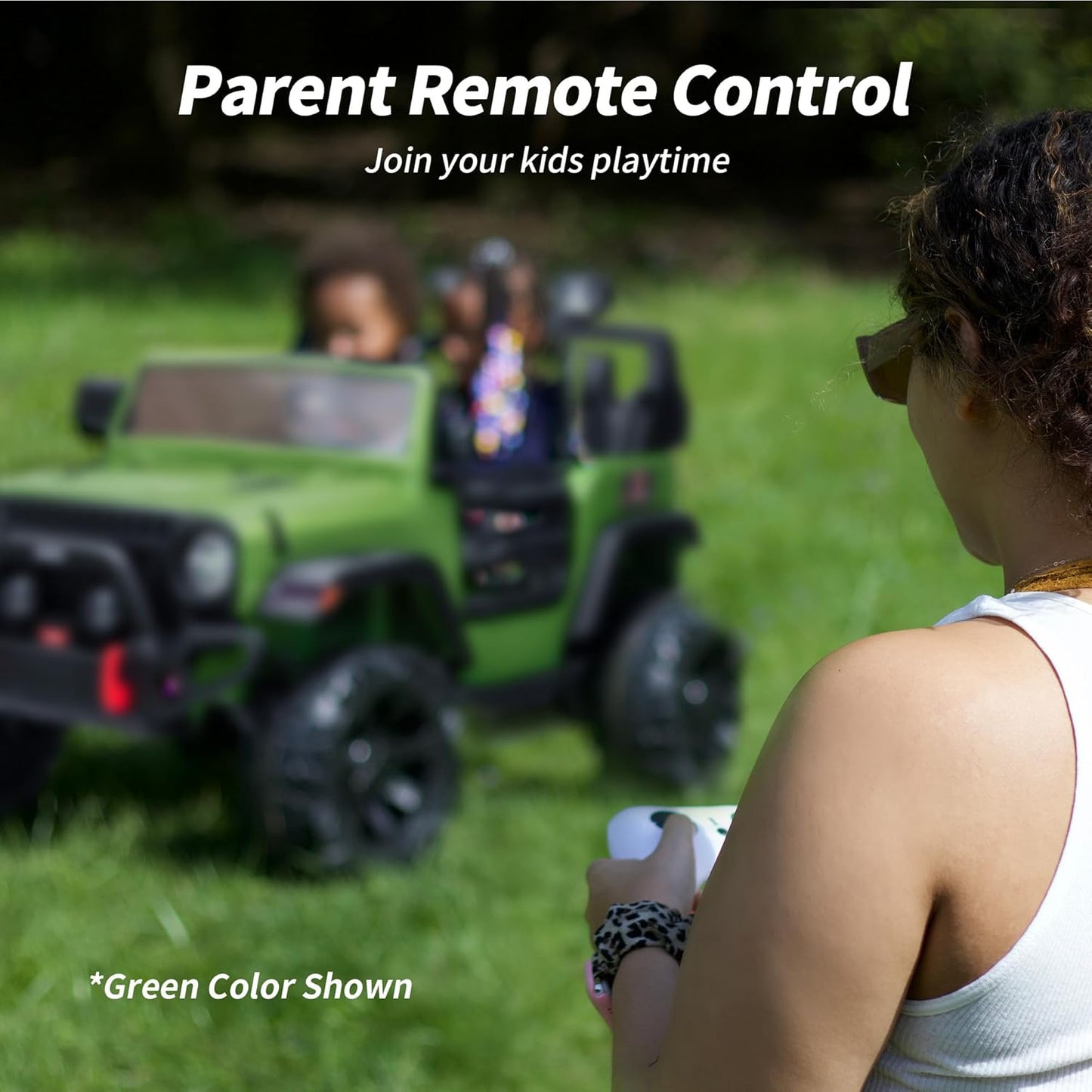 2 Seater Ride on Car Truck, 12V Kids Electric Ride on Toy for Big Kids Age 3-8 w/Remote Control- Army Green