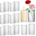 16 Pack Ribbed Glass Cylinder Vases 5.5, 6 Inch Tall Clear Flower Vase Hurricane Floating Candle Holder for Table Centerpiece Wedding Home Decor