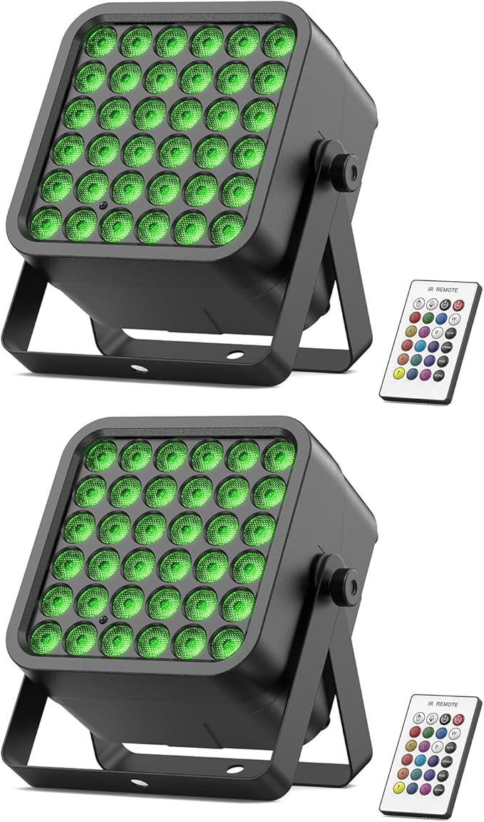 Rechargeable Par Can Lights, 72W RGB 5200mAh Uplights Battery Powered Stage Light, Wireless DJ Lights Sound Activated with Remote & DMX Control for Festivals, Weddings, Bars, Churches, DJ (2 Packs)