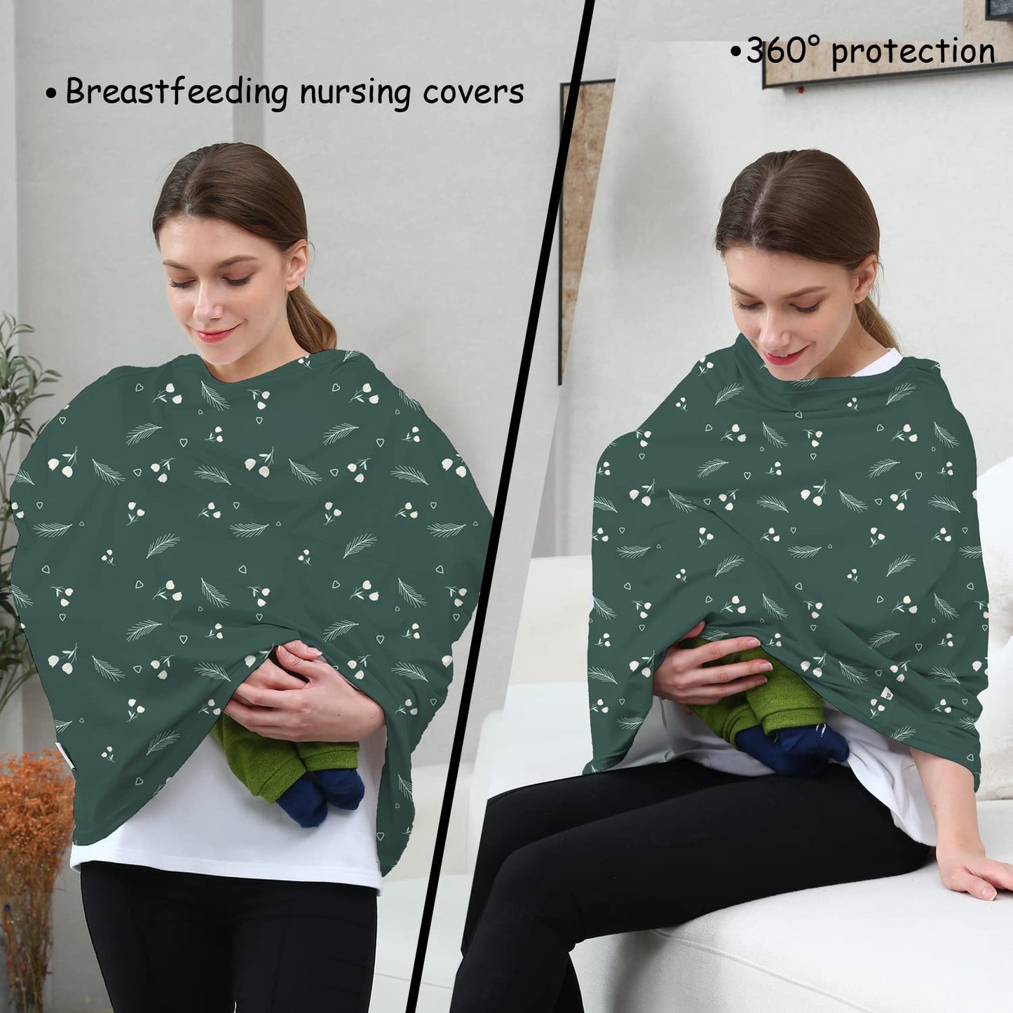 Carseat Covers for Baby Breastfeeding – Multi use Car Seat Canopy Cover, Infant Stroller Canopy Cover for Girls (Green Print)