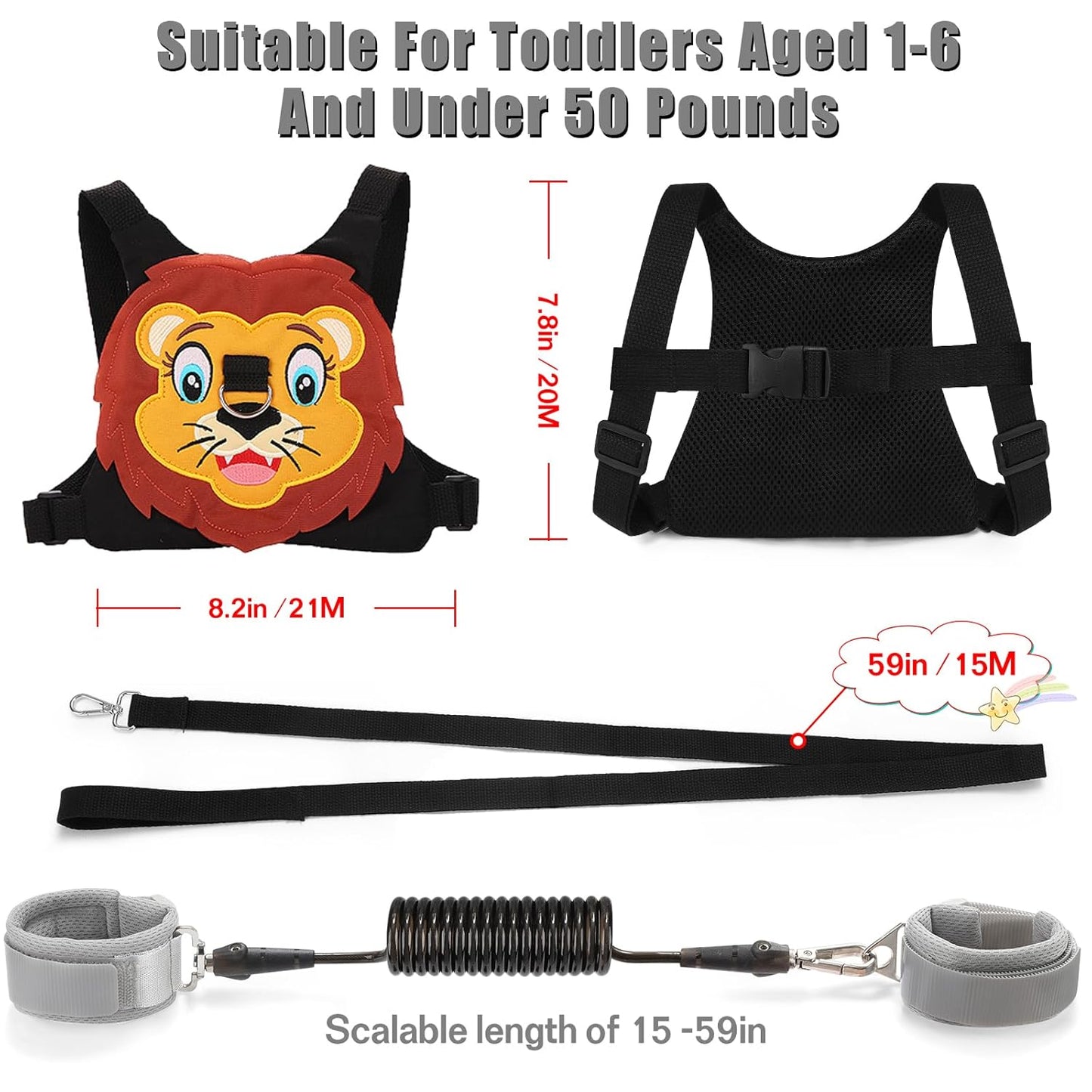 Toddlers Leash + Anti Lost Wrist Link Child Kids Safety Harness Kids Walking Wristband Assistant Strap Belt for Boys Pink Christmas Gift (Black 2)