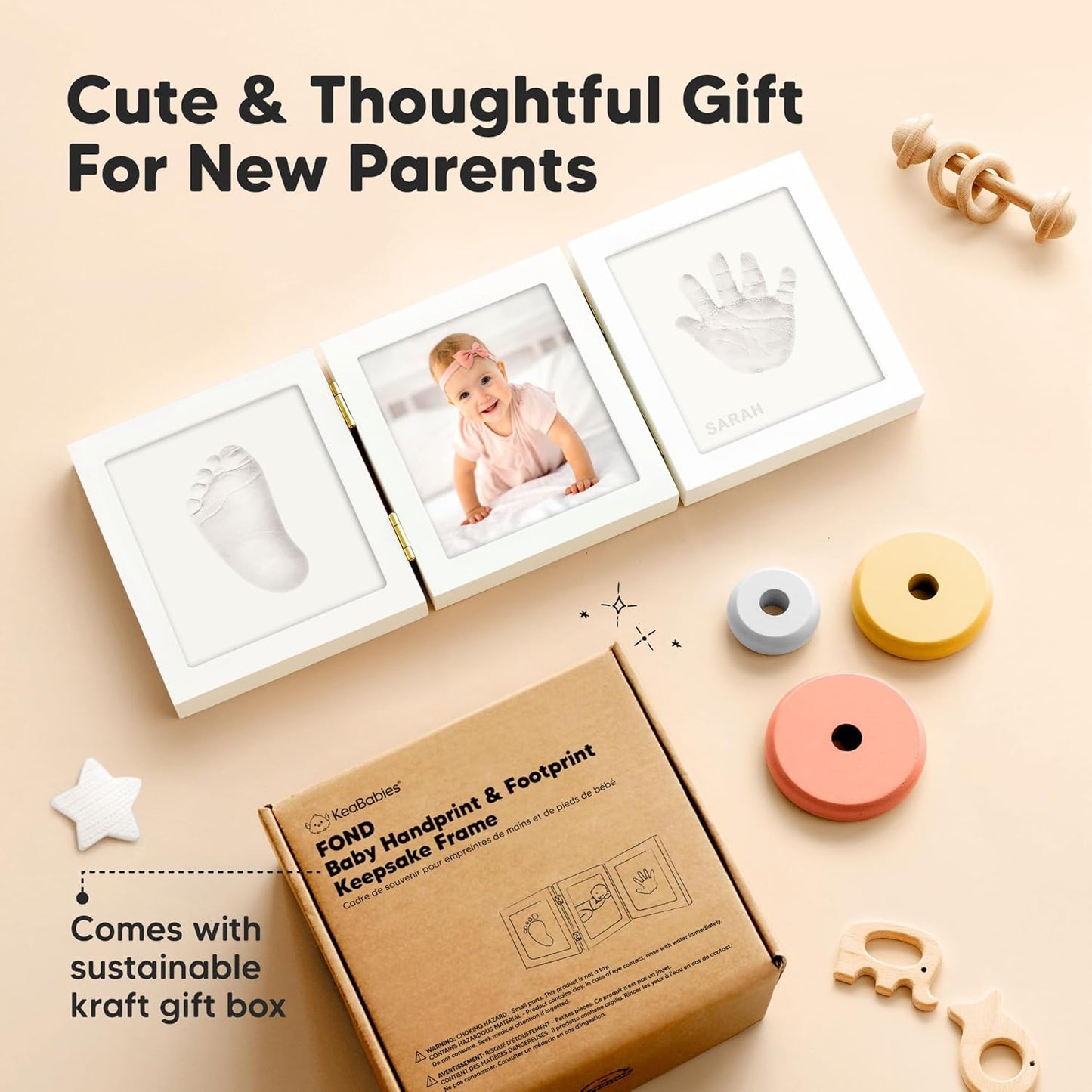 Baby Shower Gifts for Boys, Girls - Baby Hand and Footprint Kit, Newborn Handprint Kit, Keepsake Photo Frame, Nursery Picture Frame, Gender-Neutral Newborn Keepsake Gifts (Alpine White)