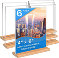 Kersally Acrylic Sign Holder 4 x 6,6 Pack Double-Sided Clear Vertical Table Display Stands with Wood Base, Acrylic Frame Menu Flyer Paper Holder for Stores, Restaurants, Hotels, Office, Show Fair