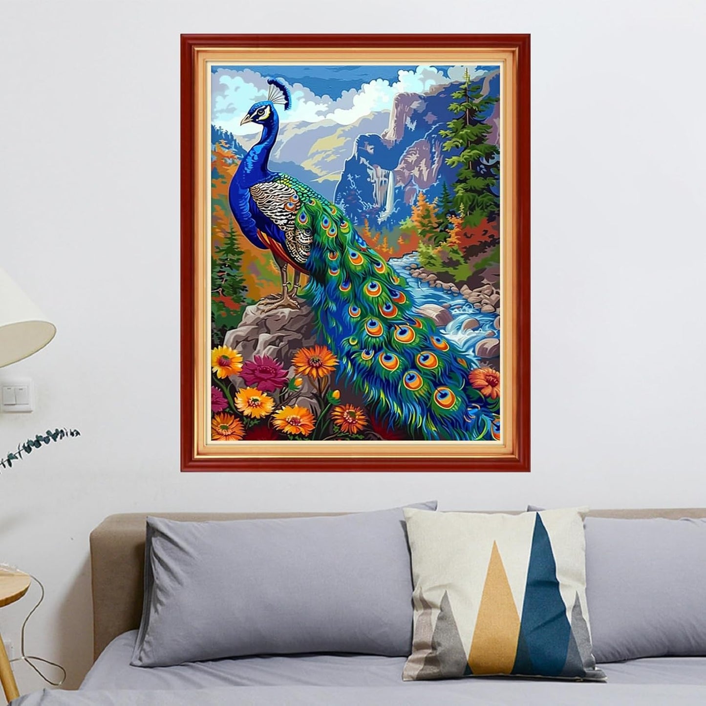 Stamped Cross Stitch Kits - Beach Night Landscape Counted Cross Stitch Kits for Beginners Adults Needlepoint Cross-Stitch Patterns-Peacock Scenery 16x20 inchs