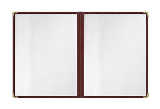 Goodsmart Restaurant Menu Covers - 25 Pack Burgundy 8.5" x 11", 2-Page/4-View, Side-Loading Vinyl Menu Holders, Clear Sleeves, Double-Stitched Edge, Leather-Style Café Menu Covers with Gold Corners