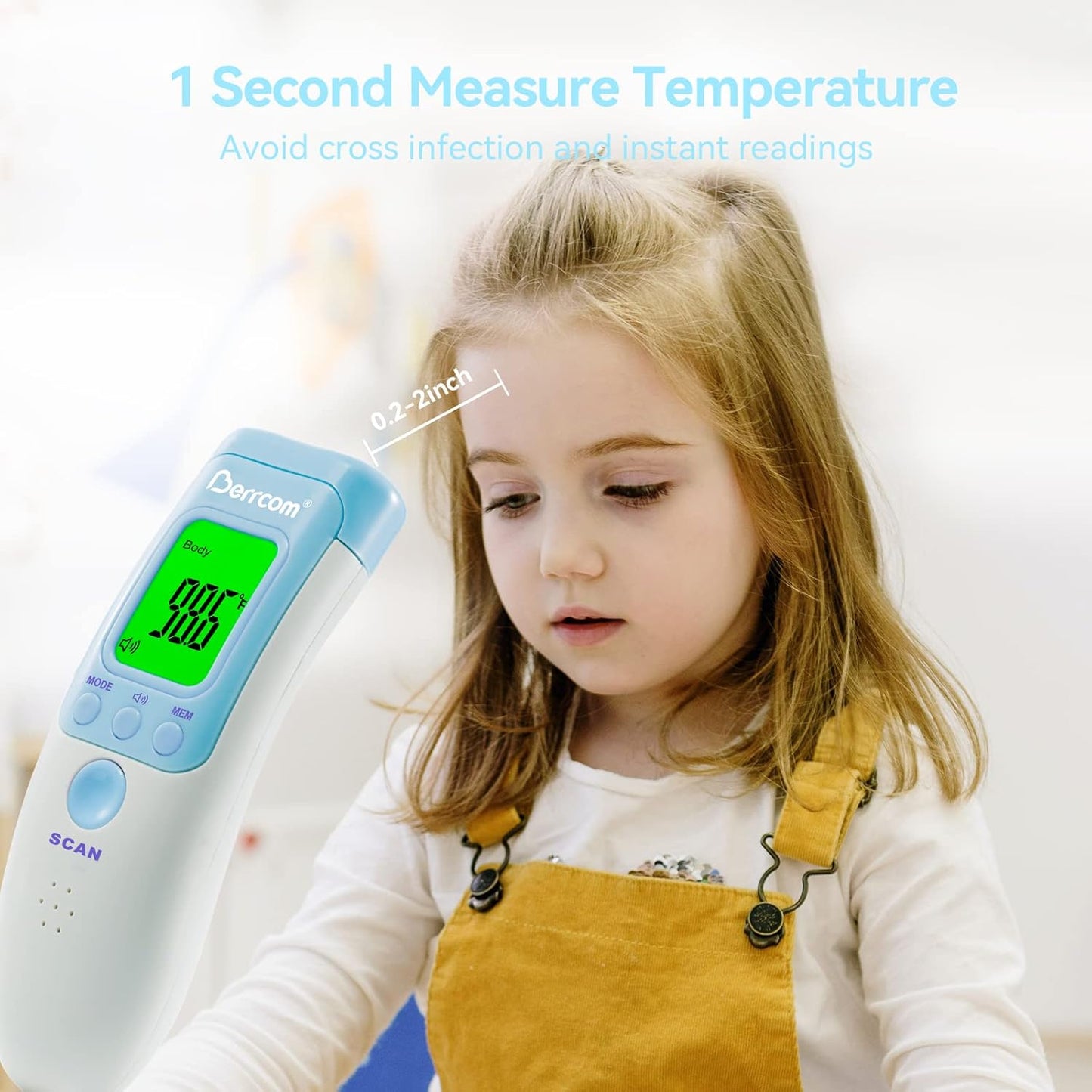 Berrcom Forehead Thermometer for Adults and Kids, Non-Contact Infrared Digital Thermometers for Fever, Room, and Object, Touchless Temperature Gun with Fever Alert