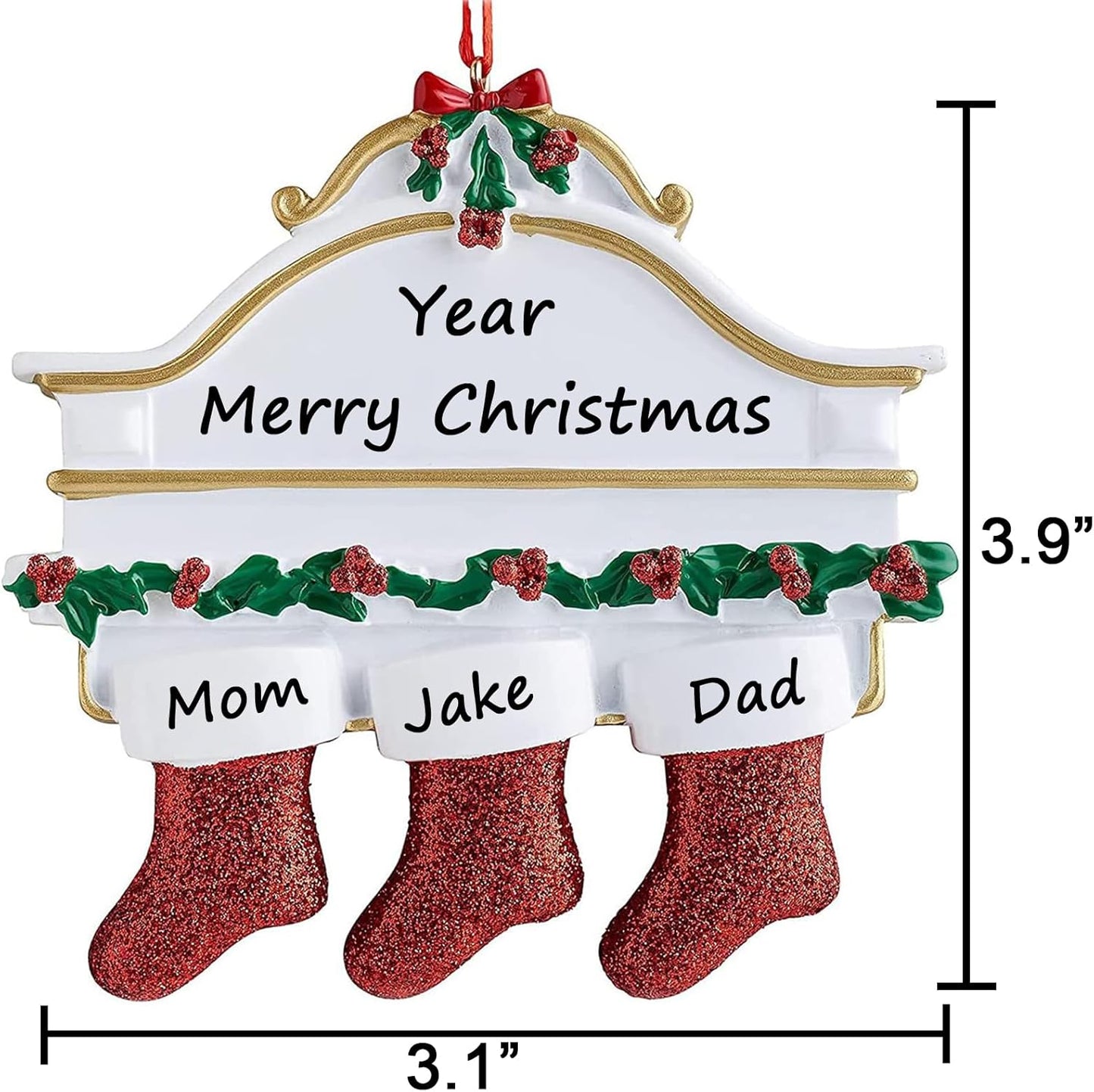 Personalized Christmas Ornaments 2025 Family of 2/3/4/5/6/7/8 Custom Christmas Stocking Ornament with Names Customized Ornaments for Xmas Tree,Family of 3