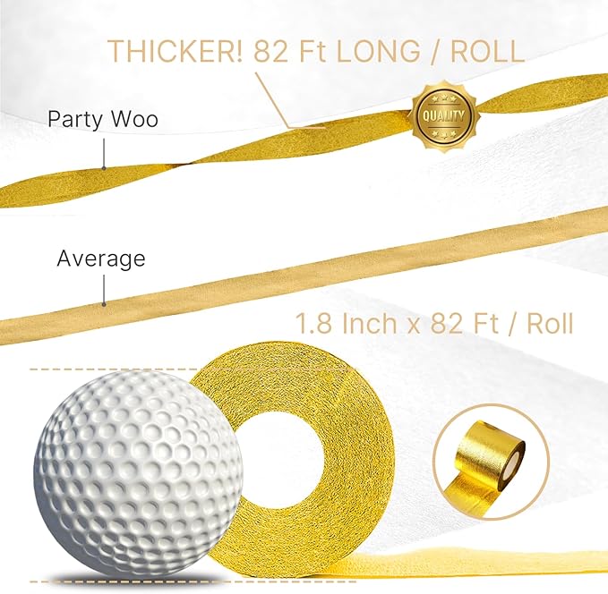 PartyWoo Gold Foil Crepe Paper Streamers 4pcs 328ft Pack of Metallic Gold Foil Crepe Paper for Wedding Birthday Baby Shower Bridal Shower Engagement New Year Eve Graduation Party Decorations