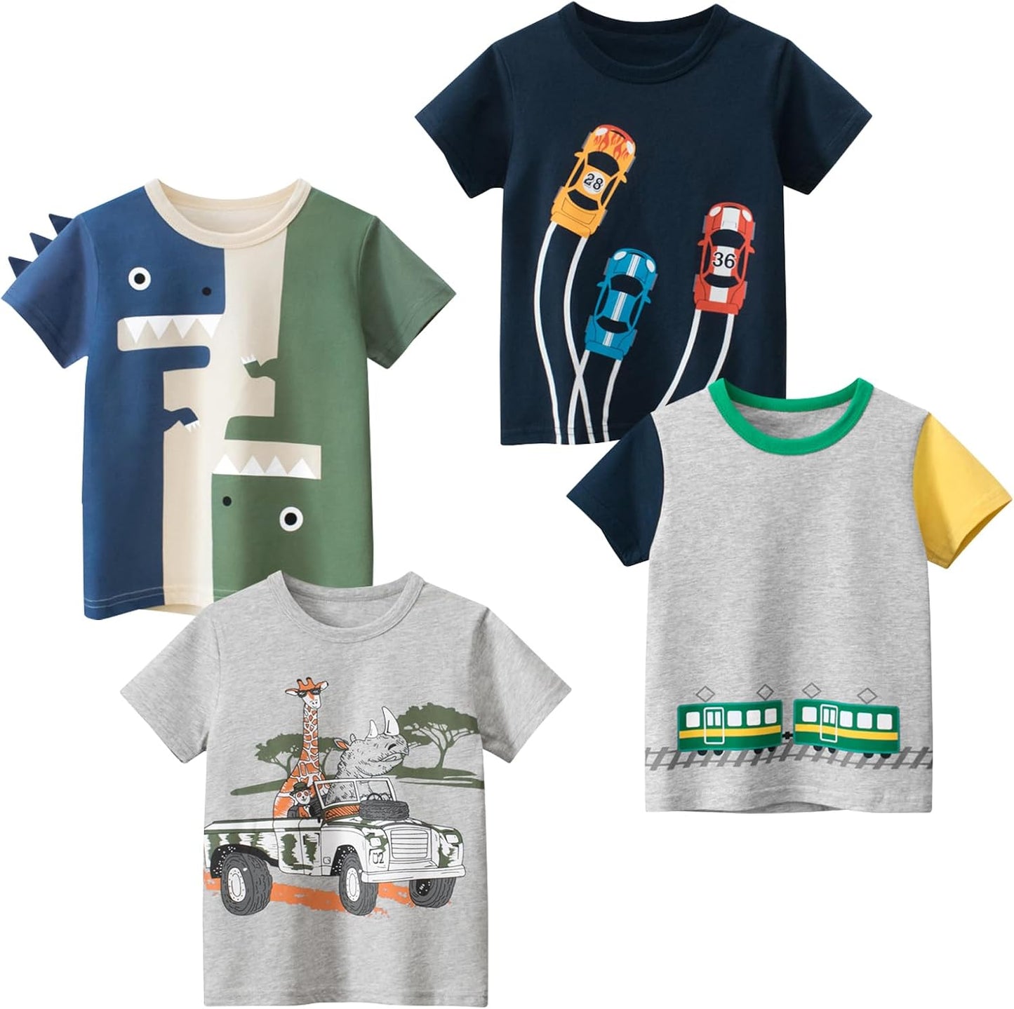Boys' 4-Pack Excavator Short Sleeve Crewneck T-Shirts Top Tee Size 2-7 Years Toddler Boys' Value Pack Cotton T-Shirt