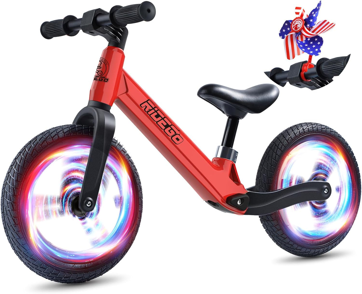 Ridego 12 or 14 Inch Balance Bike for Kids 2-6 Year Old,Lightweight Kids Bike with Adjustable Seat, Push Bicycle with Air Rubber Tires，Ride-on Toys Birthday Gift