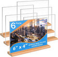 Kersally Acrylic Sign Holder 6 x 4, 6 Pack Double-Sided Clear Table Display Stands with Wood Base,Horizontal Acrylic Frame Menu Flyer Paper Holder for Store, Restaurant, Hotel, Office, Show Fair