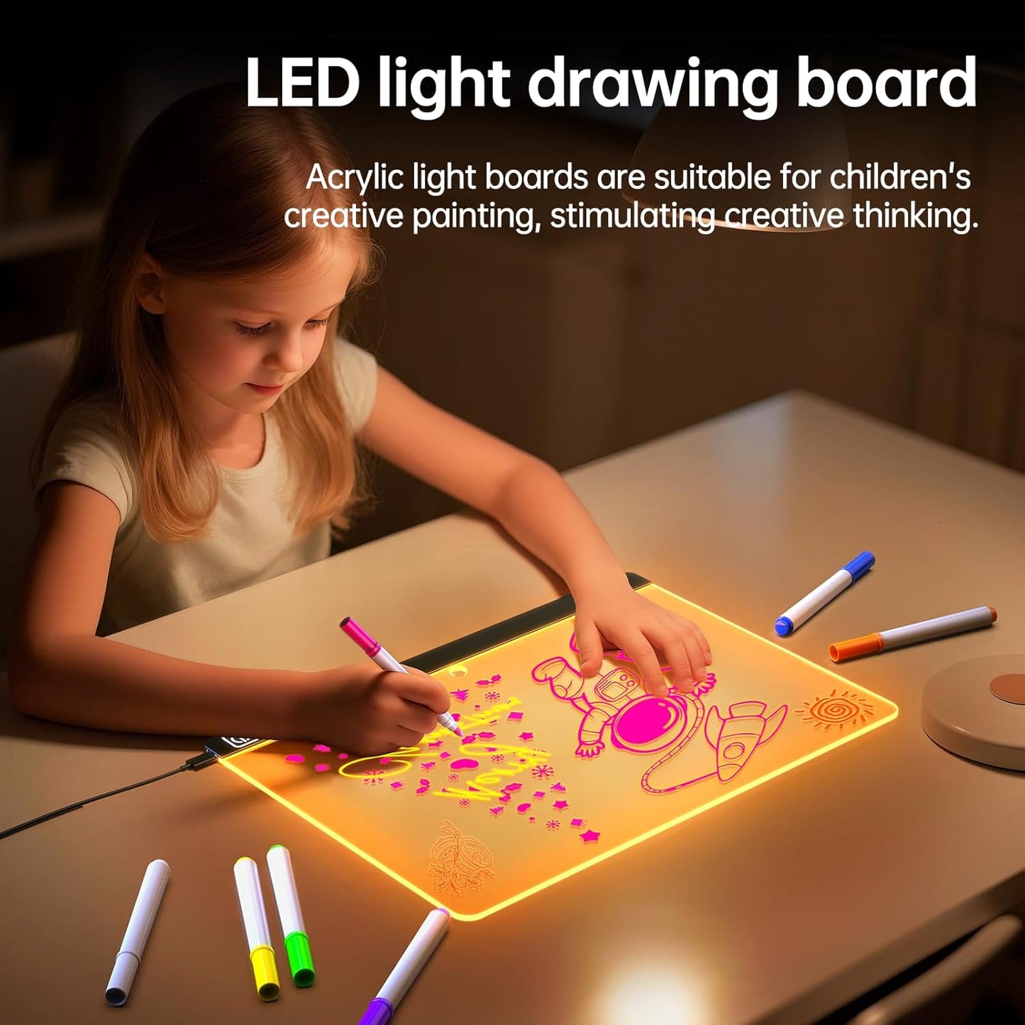 lumiboard led Drawing Board Message Board with Lights for Drawing Creative Advertising Board for Writing Drawing Note Taking Advertising Display Glow-in-The-Dark Acrylic (11.8 * 7.9 inches) Kids Gift