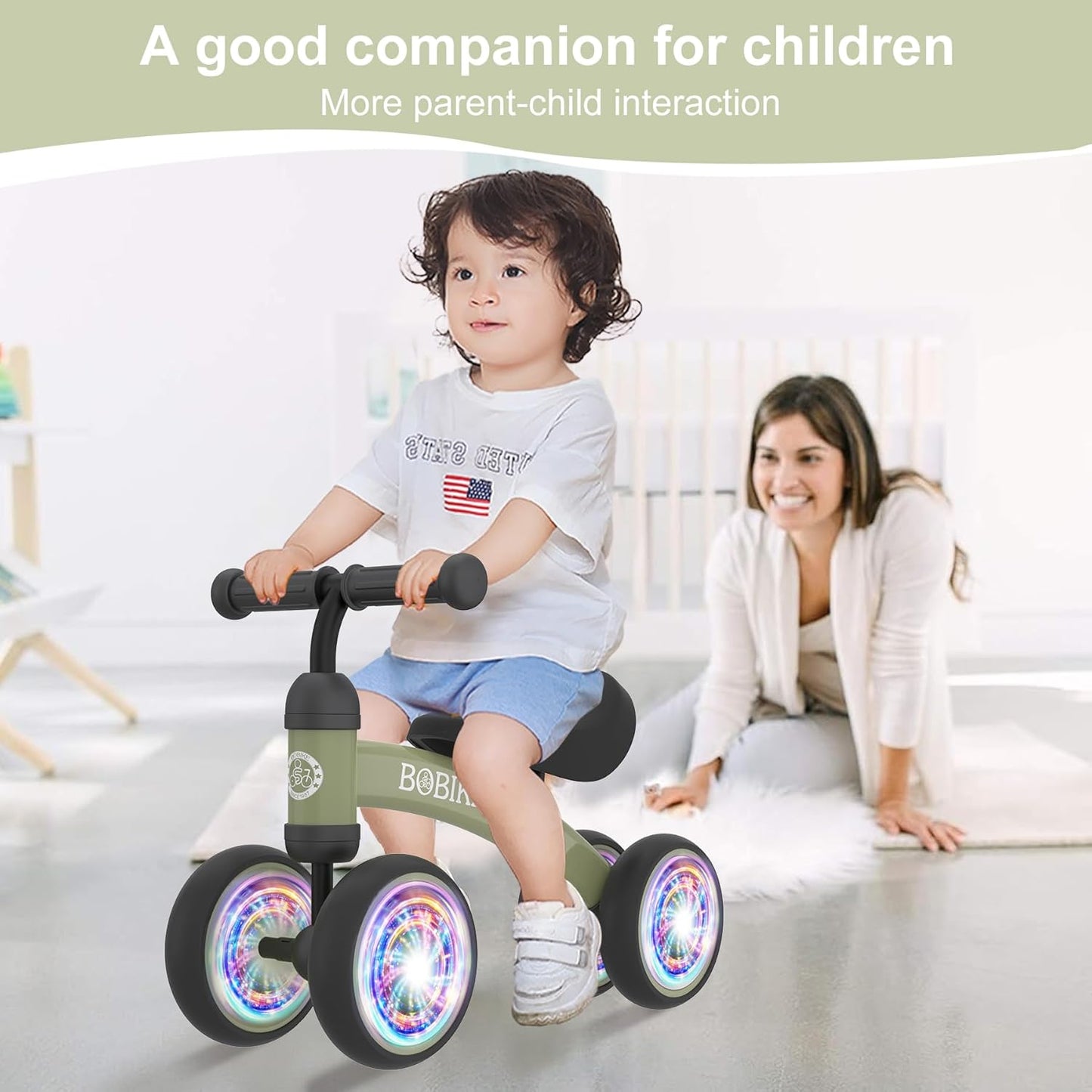 Baby Balance Bike Toys for 12-36 Months Kids Toy Boy and Girls Gifts Toddler Best First Birthday Gift Children Walker No Pedal Infant 4 Wheels Bicycle (Colorful, Deep Green-Light)