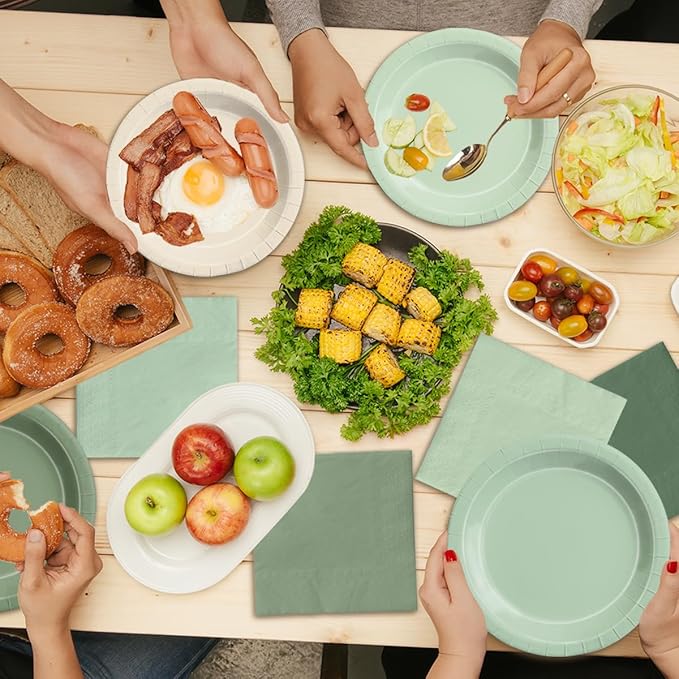 CMUSKO Sage Green Baby Shower Decorations - 60pcs Gradient Plates & Napkins Kit - Party Supplies for Birthday,Wedding