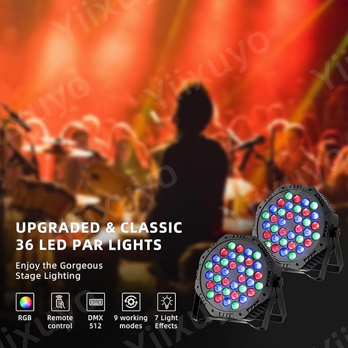 Yiixuyo-LED Par Lights DJ Stage Light Corded RGB 36 LED with Sound Activated Control DJ Uplighting for Wedding Party Club Christmas Stage Lighting - 4Pack