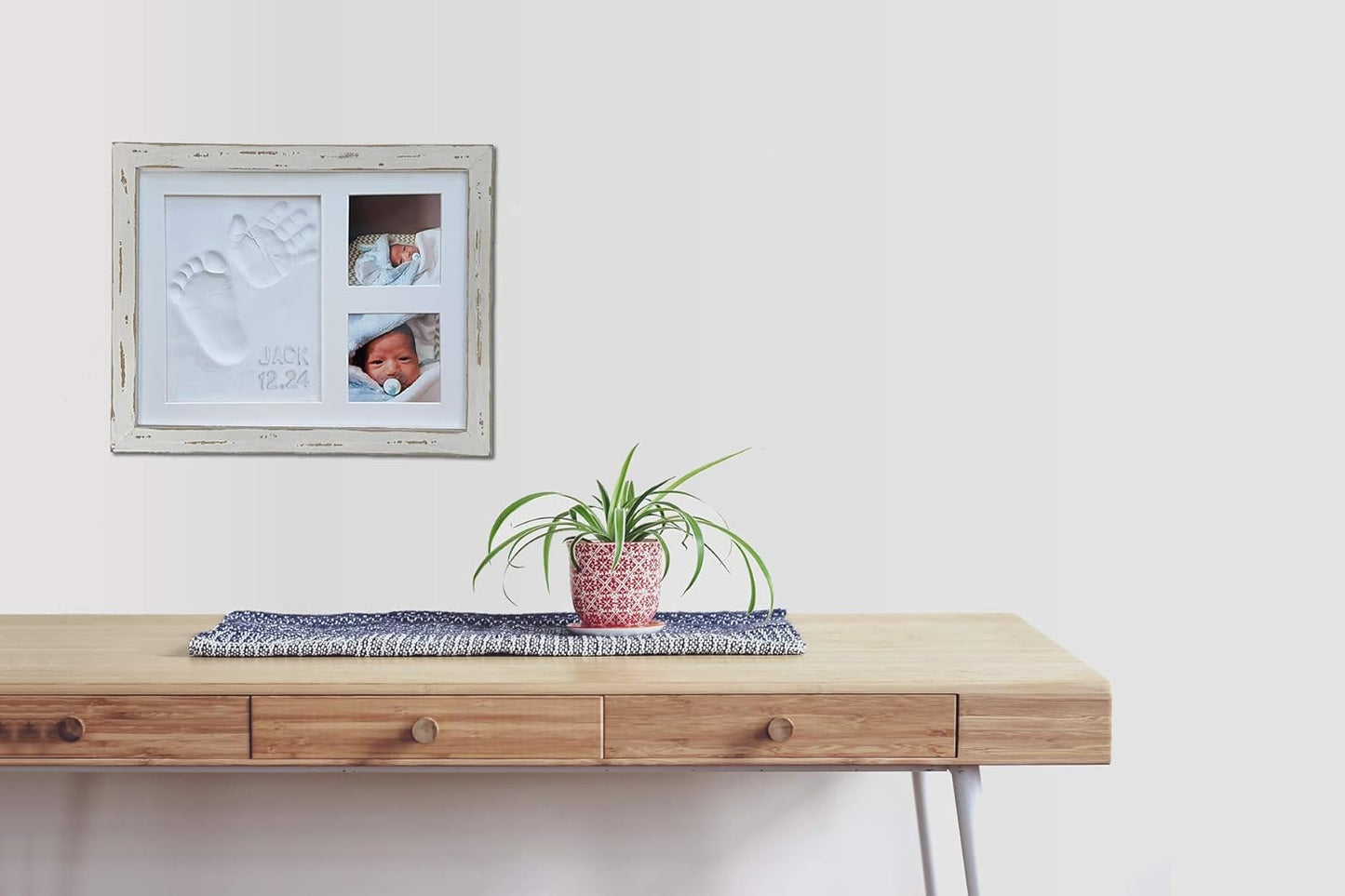 Baby Mushroom Farmhouse Baby Hand & Footprint Picture Frame Keepsake Kit - Rustic 9" x 11" Distressed Wood Frame, Clay, & Stencil for Newborns, New Mom, Registry Gift