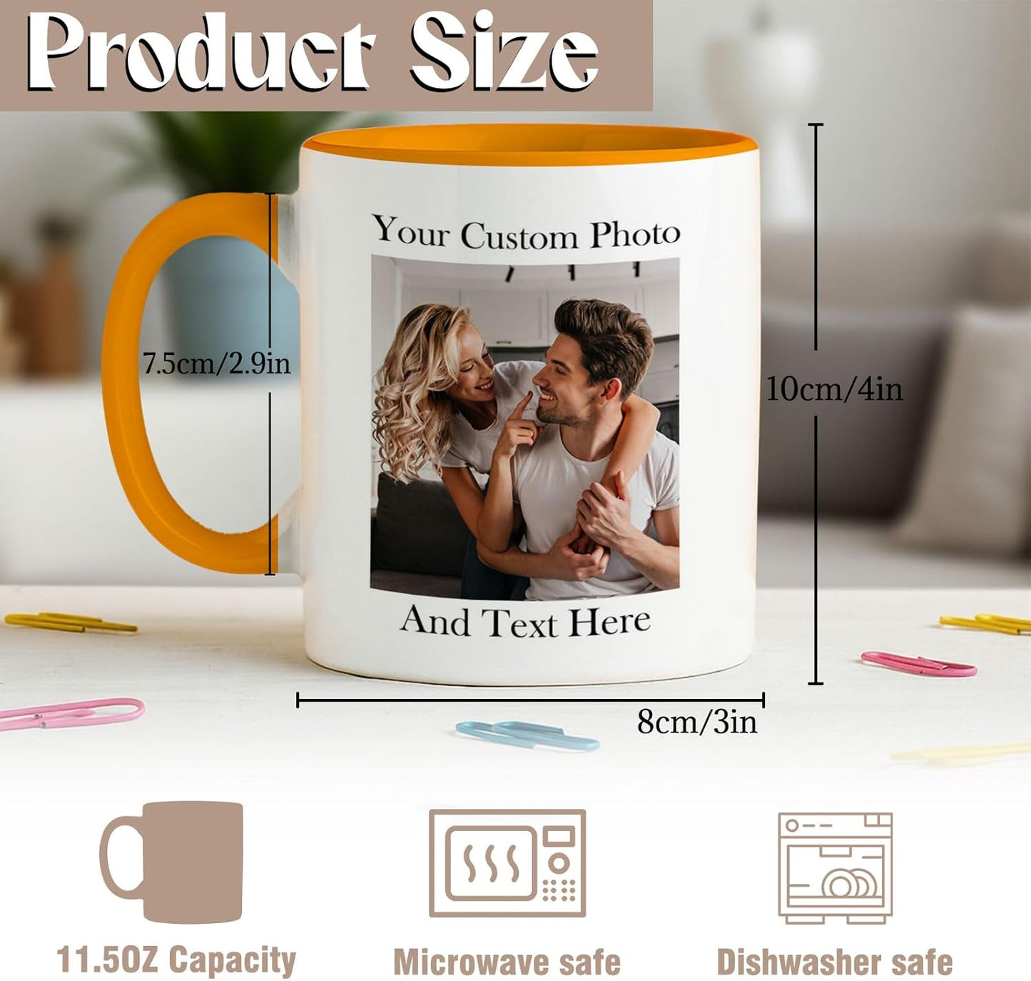 Custom Photo & Text Mug Add Personalized Text, Upload Your Image Personalized 11.5oz Mug Choose From Various Designs The Suitable Gift for Parents (C02 TEXT & PHOTO)