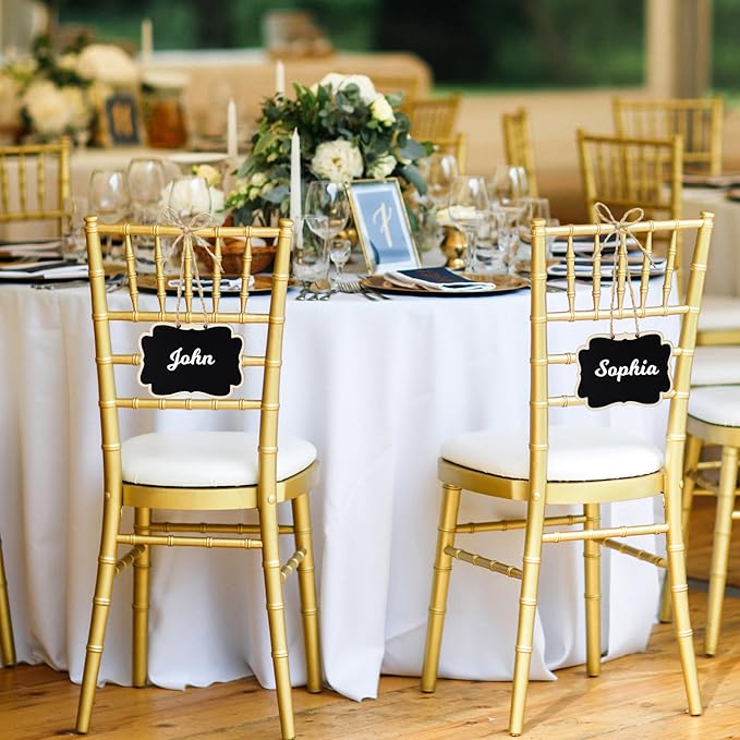 NEBURORA 24 Pcs Mini Erasable Wood Chalkboard Signs with Hanging String Reusable Double-Sided Blackboards for Message Boards Hanging Signs Price Labels Table Numbers Plant Name Tags