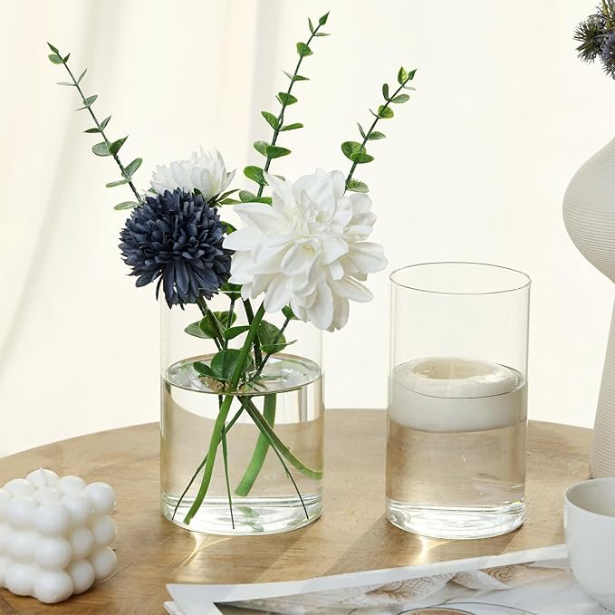 Fixwal 12pcs Vase for Flower 6 Inch Clear Glass Cylinder Vases for Centerpieces, Glass Flower Vase Floating Candle Holder Vase for Table Shelf, Party, Wedding, Home Decor