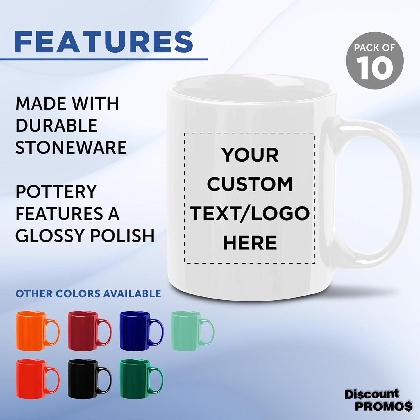 Custom Ceramic Coffee Mugs 11 oz. Set of 10, Personalized Bulk Pack - Coffee cup set, Iced coffee cup, Gaming mug - Creamy White