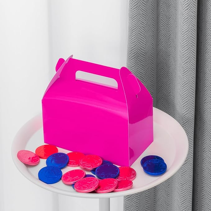 UnicoPak 30 Pack Shiny Hot Pink Gable Gift Boxes Party Favor Boxes, Candy Treat Boxes Goodie Bags for Candy, Treats, Girl Theme Birthday Party Wedding Valentine Baby Shower – 6.5x3.5x3.5 Inches